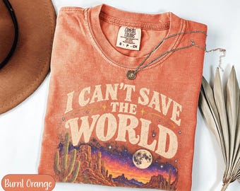 No puedo salvar el mundo PNG, desierto retro PNG, diseño de sublimación occidental, clipart vintage de cactus y luna, descarga digital de Cosmic Country PNG
