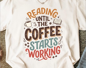 Reading Coffee png, Book Lover png, Coffee Sublimation png, Bookish Clipart, Retro Reading png, Sublimation Design, Digital Download