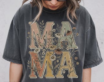 Mamá Floral PNG, Diseño Retro Mamá Sublimación, Mamá Flor Silvestre PNG, Imágenes prediseñadas Mamá Boho, Diseño de Camiseta Día de la Madre, Descarga Digital PNG