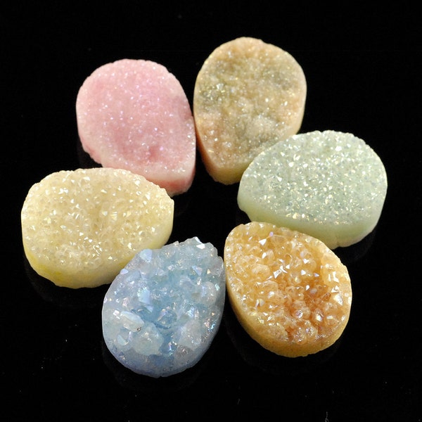 6 Pieces Colorful Teardrop Calibrated Druzy Agate Cabochon B15DR7891