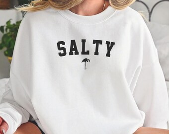 Salty sweater, strandsweater, cadeau strandliefhebber, zomerronde hals, vakantiesweater, strandshirt flamingo,
