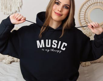 Musıc Is My Therapy Hoodie, Comfortable Graphic Sweatshirt, Casual Motivational Hoodie, Cozy Home Lover Pullover, Unisex Hoodie