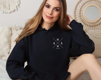 Mamahoodie, gepersonaliseerd met naam en jaar, T-shirt cadeau moeder, aankondiging aanstaande moeder, Moederdag, trui moeder