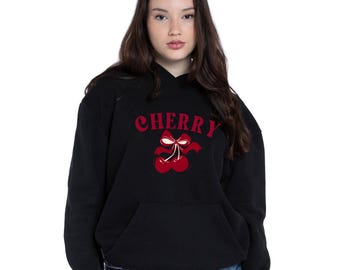 Klassieke kersenrode retrorode hoodie, kersenrode sweater, kersenrode hoodie, kersenbloesem, zachte meisjeshoodie, retro kersen