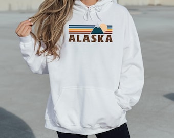 Alaska Hoodie, Retro Mountain Unisex Alaska Sweatshirt - Personalization Available,Alaska Sweatshirt, State of Alaska Gift for him her