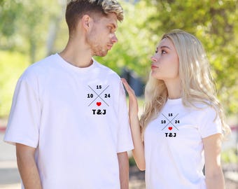 Personalized T-Shirt,Relationship Date Sweater for Couples, T-Shirt for Couples, Matching Couple Shirt, Wedding Anniversary,Valentine's Day