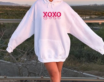 XOXO Heart Hoodie Sweatshirt Valentine Day Gift For Her Galentine Party Apparel Trendy ClothingXOXO Hearts Valentine's Day Hoodie,XOXO Heart
