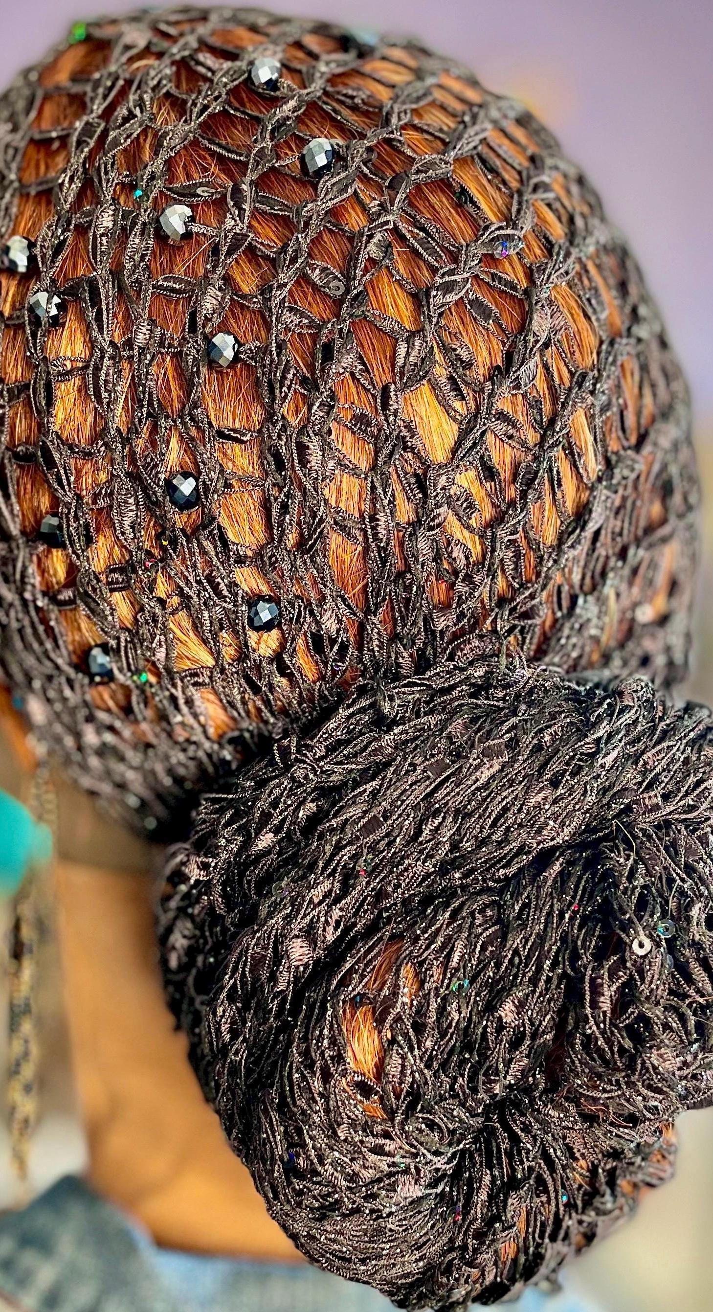 Beaded Sequin Head Wrap – Midnight Veil | Black Luxury 