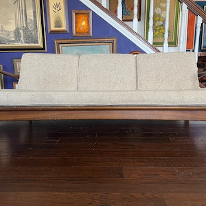 Mid Century Modern Danish Walnut sofa Couch cream boucle