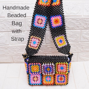 Handmade Beaded Bag Colorful Beadwork Purse with Two Straps Evening Party Bag Bridal Handbag Crossbody and Shoulder Gift for her