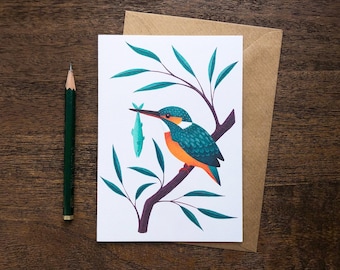 Kingfisher Greetings Card | British Wildlife Illustration | Bird Art Notecard A6