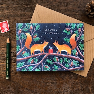 de Noël d'écureuils roux | « Salutations de saison » | Carte de vœux illustrée