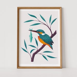 Kingfisher Giclée Art Print | Signed Print of Original Painting, A4 | British Wildlife Illustration