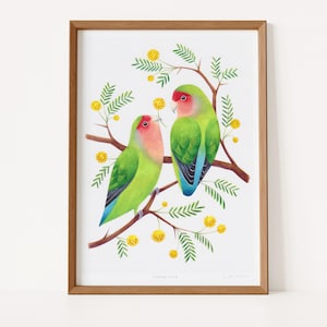 Lovebirds Giclée Art Print | Signed Print of Original Painting, A4 | Bird Wall Art | Valentines Gift
