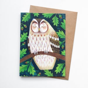 Tawny Owl Greetings Card British Wildlife Illustration Bird Art Notecard image 1