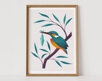 Kingfisher Giclée Art Print | Signed Print of Original Painting, A4 | British Wildlife Illustration