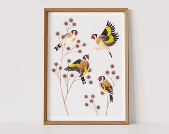 Goldfinches Giclée Art Print | Signed Print of Original Painting, A4 | British Wildlife Illustration