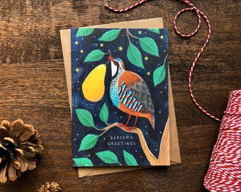 Partridge in a Pear Tree Christmas Card | 'Season's Greetings' | Illustrated Holiday Card