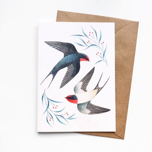 Swallows Greetings Card Bird Art Notecard Valentine's Day, Anniversary, Wedding image 3