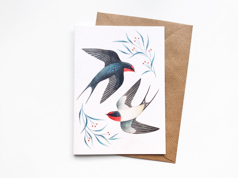 Swallows Greetings Card Bird Art Notecard Valentine's Day, Anniversary, Wedding image 3