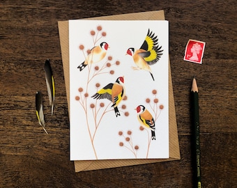 Goldfinches Greetings Card | British Wildlife Illustration | Bird Art Notecard