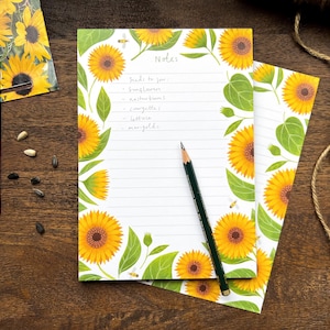 Notepad - Sunflowers | Illustrated A5 List Pad/Planner, Lined Flower Notebook