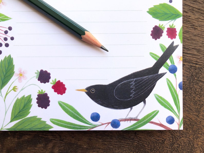 Notepad Blackbirds Berries Illustrated A5 List Pad/Planner image 3