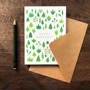 Verjaardagskaart met kleine bladeren | Wenskaart | Botanische illustratie, planten, tuinieren