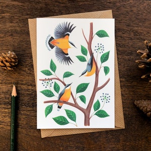 de voeux de sittelles | Illustration de la faune britannique | Carte de correspondance d'art d'oiseau