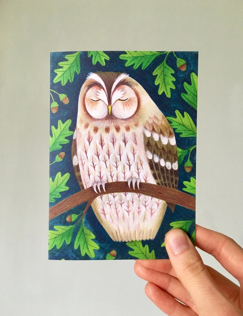 Tawny Owl Greetings Card British Wildlife Illustration Bird Art Notecard image 2