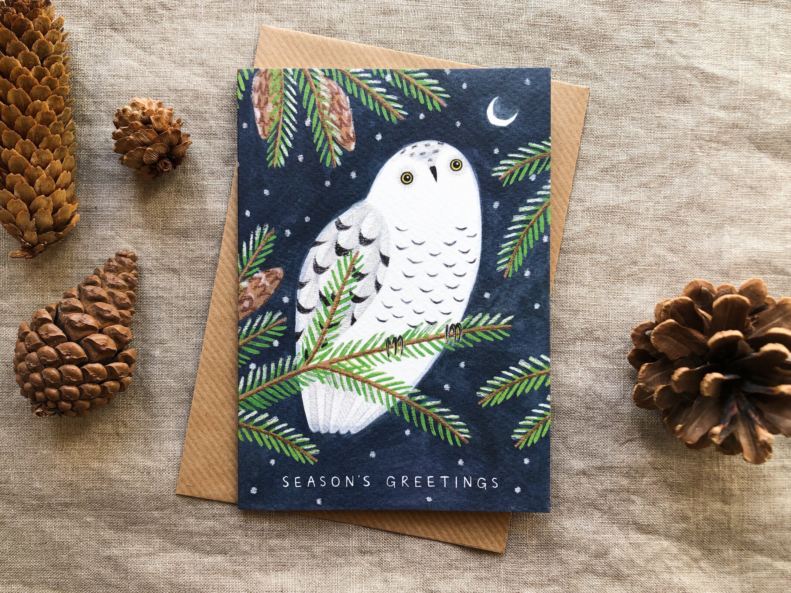 Snowy Owl Christmas Card | 'season's Greetings' | Illustrated Holiday ...