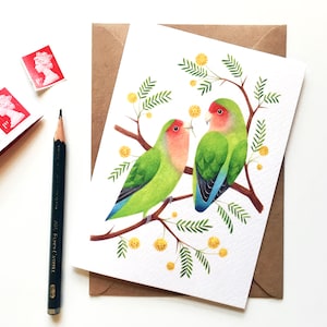 Biglietto di auguri per innamorati / Biglietto d'auguri con arte degli uccelli / San Valentino, anniversario, matrimonio