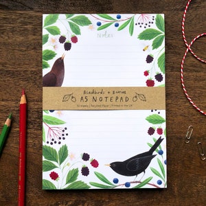 Notepad Blackbirds Berries Illustrated A5 List Pad/Planner image 1