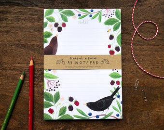 Notepad - Blackbirds + Berries | Illustrated A5 List Pad/Planner