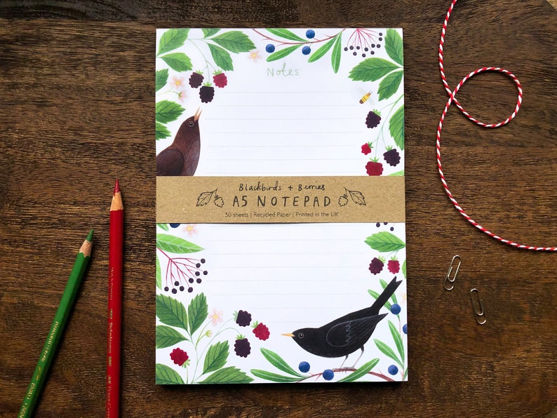 Notepad Blackbirds Berries Illustrated A5 List Pad/Planner image 1