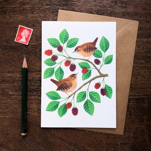 Scriccioli / Biglietto di auguri / Illustrazione della fauna selvatica britannica / Biglietto d'auguri con arte degli uccelli A6