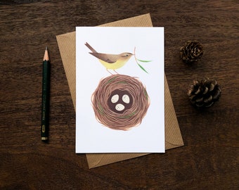 Chiffchaff Nest Greetings Card | Bird Art Notecard, Mother's/Father's Day Card | British Wildlife Illustration