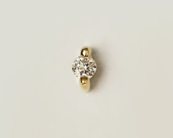 White Diamond Stud - minimalist natural white diamond gold stud earring