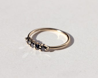 Diamond row ring - natural black diamond row ring - minimalist engagement ring