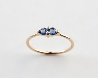 Paired sapphire ring - natural double blue sapphire solitaire ring - engagement ring