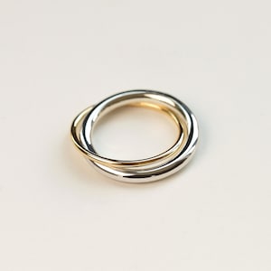 Gold lovers ring - gold and silver double band - mixed metal ring