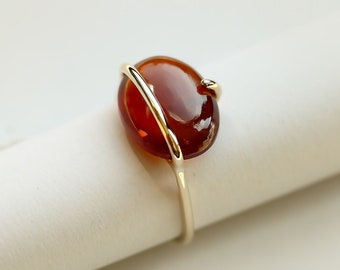 Banded garnet ring - natural hessonite garnet ring - statement ring