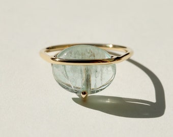 Banded aquamarine ring - natural light blue aquamarine ring - statement ring