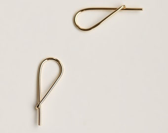 Small Safety Pin Earrings - gold hoop like earring - yellow gold small safety pin hoop earring