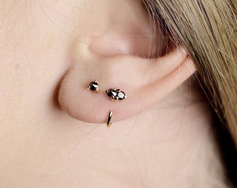 Reverse - double black diamond hug earring - natural double black diamond gold wrap hug earring