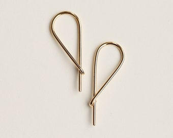 Medium Safety Pin Earrings - gold hoop like earring - yellow gold medium safety pin hoop earring