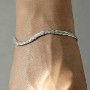 BOLD Curve silver bracelet flat herringbone snake chain sterling silver bracelet image 1