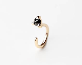 Reverse - black diamond hug earring - natural black diamond gold wrap hug earring