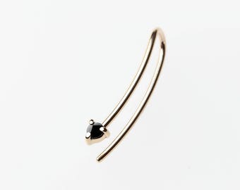 Reverse - black diamond earring - curved line gold ear climber minimalist earring