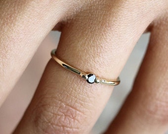 Black diamond gold ring - natural black diamond solitaire ring - minimalist engagement ring